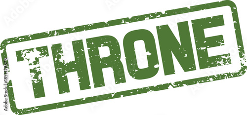 Bold green grunge texture stamp showcasing the regal word THRONE for royal themes