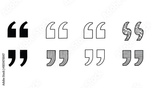 Set of Hand Drawn Quotation Mark Icons in Different Styles and Fillings quotation marks punctuation