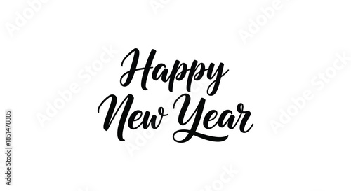 Elegant black script calligraphy displaying the phrase happy new year on a plain white background