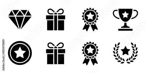Reward trophy icons medal cup recognition success symbol