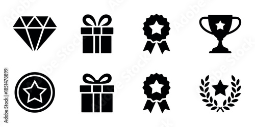 Reward trophy icons achievement award prize vector illustration