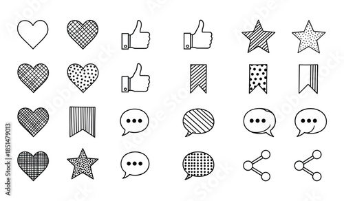 Set of Hand Drawn Social Media and Communication Icons collection