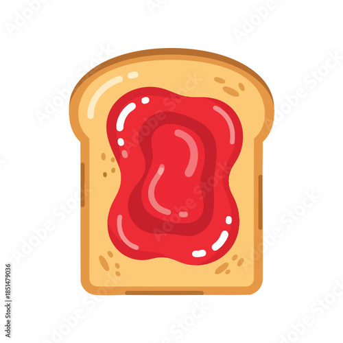 A slice of bread is topped with red jam, a simple and appetizing illustration