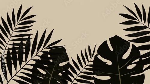 Elegant Dark Tropical Leaf Silhouettes on a Subtle Beige Background