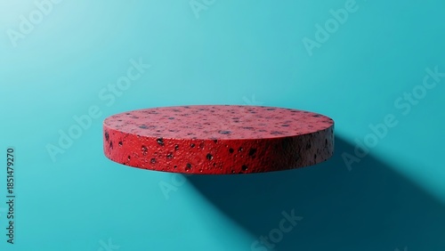 Textured red podium platform on turquoise background for product display