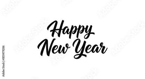 A beautifully styled black calligraphy design simply states happy new year on a white background