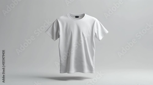 Blank white t-shirt floating in the air, clean and minimalist product mockup for design customization