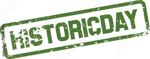 Vibrant green textured stamp impression proudly featuring the important words Historicday against a pristine background