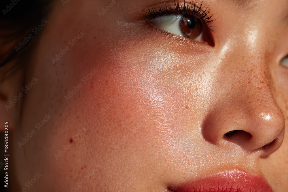 Obraz premium Closeup of Asian woman showcasing radiant skin and natural beauty in a bright indoor setting during the day