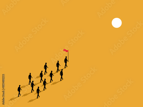 business leader carries the flag, leading the team to success