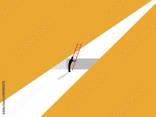 Businessmen bridge the gap using ladders