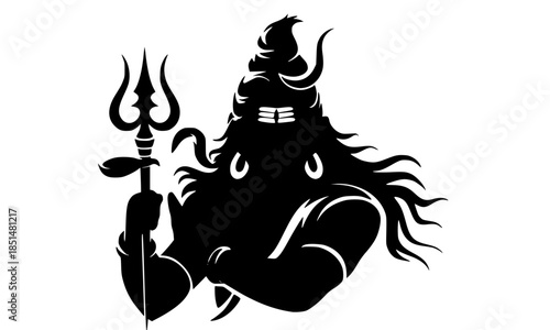 Spiritual silhouette of Lord Shiva Mahadev holding Trishula trident, Hindu deity with crescent moon and sacred tilak, divine Indian religious icon for meditation and Maha Shivaratri