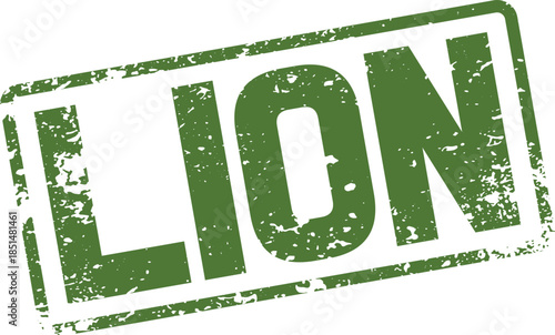 Rustic Green LION Text Stamp Emblem Representing Strength Power and Leadership Concepts