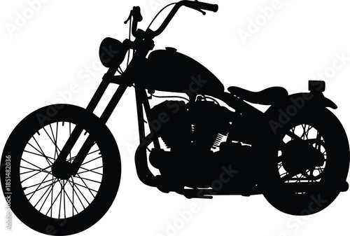 Classic Chopper Custom Cruiser Motorcycle Silhouette Vector, Side View Heavy Bike, Retro Transport, Biker Lifestyle, American Culture