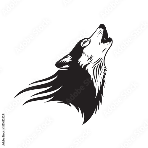 Firefly_Imagen_A black silhouette of a wolf hea 125196 kij