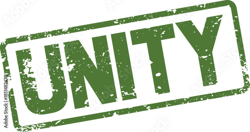 Green textured UNITY stamp graphic for social impact campaigns and community projects