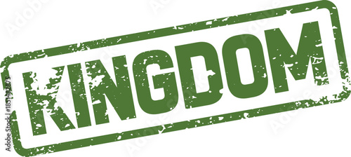 Green textured rubber stamp impression featuring the prominent word Kingdom for royal territories