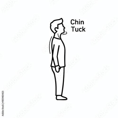 Line drawing of a person in profile demonstrating a chin tuck