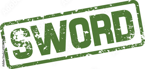 Bold green grunge stamp with the powerful word SWORD for medieval designs
