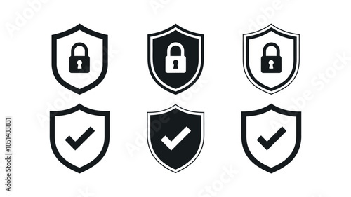 Security shield icons check mark padlock protection vector