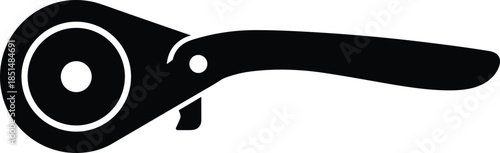 Minimalist black silhouette illustration of a professional rotary cutter tool used for precision fabric sewing and quilting crafts