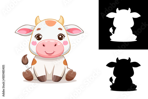 Adorable cartoon baby cow sitting peacefully, a charming vector illustration of a sweet calf with cute features, perfect for children's books and farm-themed designs