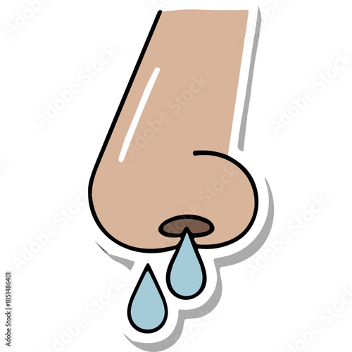 Cartoon Drooping Nose with Dripping Snot - Cold & Allergy Icon