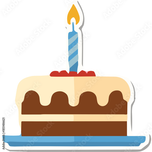 Cartoon Birthday Cake with Lit Candle Sticker