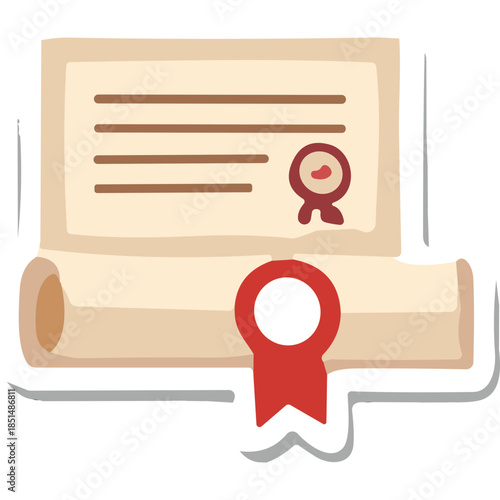 Cartoon Certificate with Red Seal and Ribbon