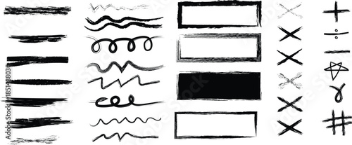 Collection of various black and white brush strokes and symbols