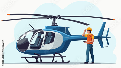 Helicopter Engineer Inspecting Tail Rotor Assembly – Vector Illustration