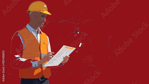 Helicopter Engineer Reviewing Maintenance Checklist – Professional Vector Illustration