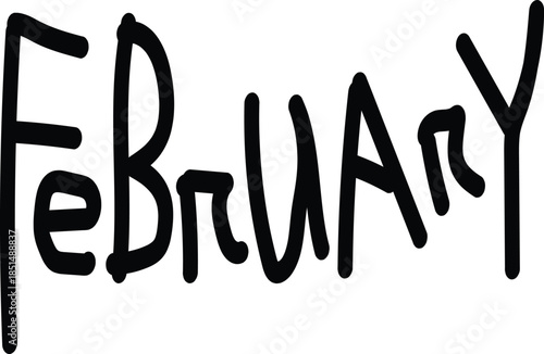 February Handwritten Typography Vector Design with Bold Text, Minimal Winter Month Illustration on White Background