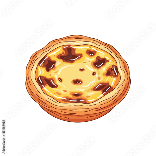 A top-down view of a golden-brown pastry with a custard filling