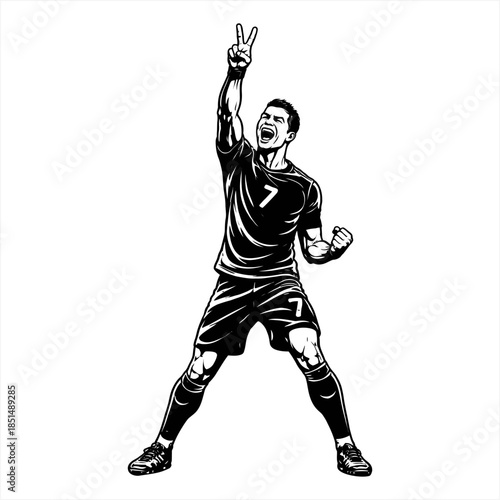 Professional Soccer Player Celebrating Victory with Number 7 Jersey Vector Illustration
