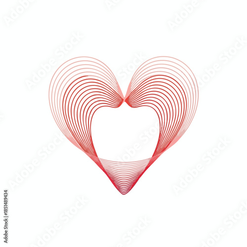 Red lines form a heart shape with varying hues against a stark white backdrop