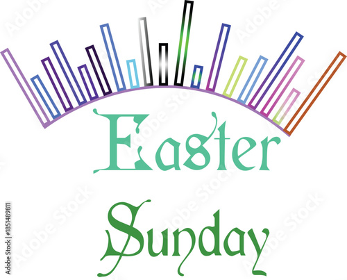 Easter Sunday Typography Vector Design with Elegant Green Text and Colorful Decorative Lines, Minimal Christian Holiday Illustration on White Background