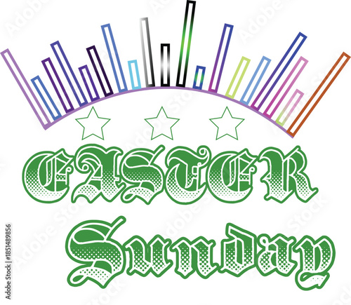 Easter Sunday Decorative Typography Vector Design with Colorful Lines and Stars, Modern Christian Holiday Illustration on White Background