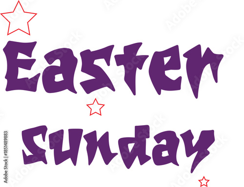Easter Sunday Typography Vector Design with Purple Decorative Text and Star Elements, Minimal Christian Holiday Illustration on White Background