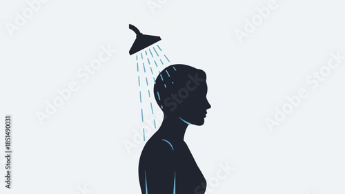 Silhouette of a person taking a refreshing shower under a shower head.