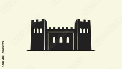 Black Silhouette of a Medieval Castle Fortress.