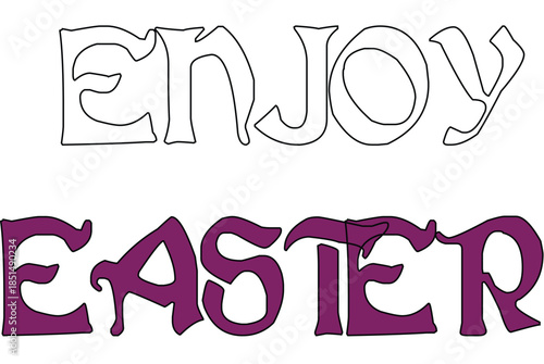 Enjoy Easter Typography Vector Design with Bold Decorative Text, Modern Easter Holiday Illustration in Purple on White Background