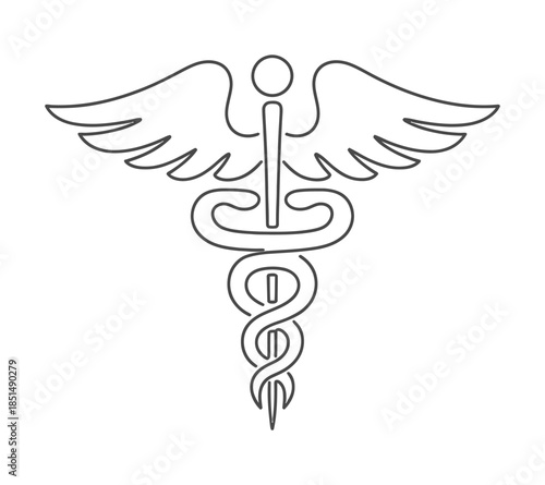 Medical nurse pushing patient in wheelchair continuous line drawing, caregiver support and healthcare concept, single line art.