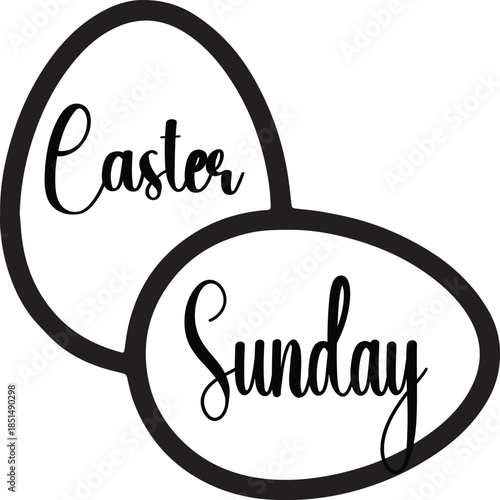 Easter Sunday Egg Shape Typography Vector Design with Handwritten Script Text, Minimal Black and White Christian Holiday Illustration on White Background