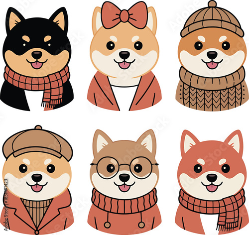 Cute Shiba Inu Dogs Wearing Different Hats and Scarves