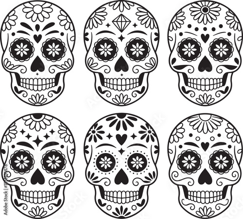 Day of the Dead Sugar Skulls Decorative Illustrations