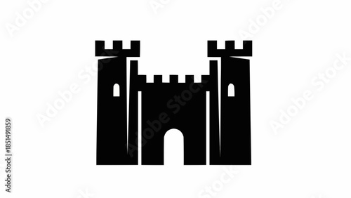 Black Silhouette of a Medieval Castle Fortress Icon.