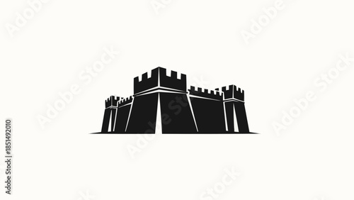 Black Silhouette of a Medieval Castle Fortress.