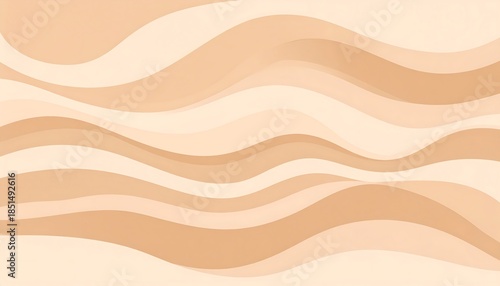 A layered abstract design features smooth, curving bands of varying shades of tan and light orange, creating a fluid, wave-like aesthetic