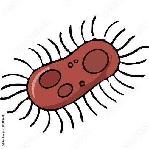 Cartoon Rod-Shaped Bacterium with Cilia - Vector Art